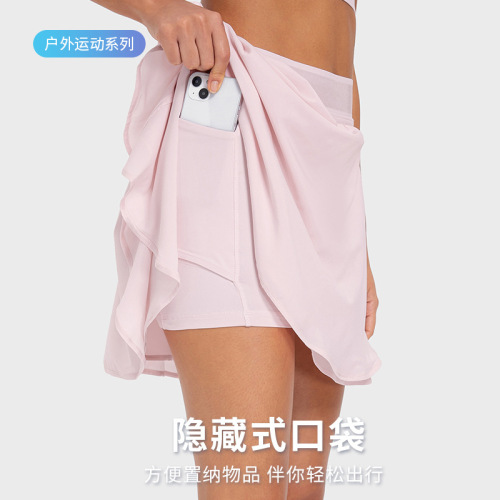 Spring and summer new sports tennis skirt women's anti-exposure outdoor fitness skirt fake two-piece quick-drying stretch yoga shorts