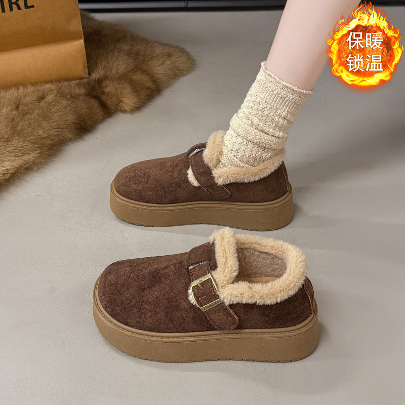 Zapatos de invierno de mujer de altura aumentada 2025 nuevos zapatos de nieve de calentamiento de lana de calentamiento de un pie zapatos de algodón de calentamiento
