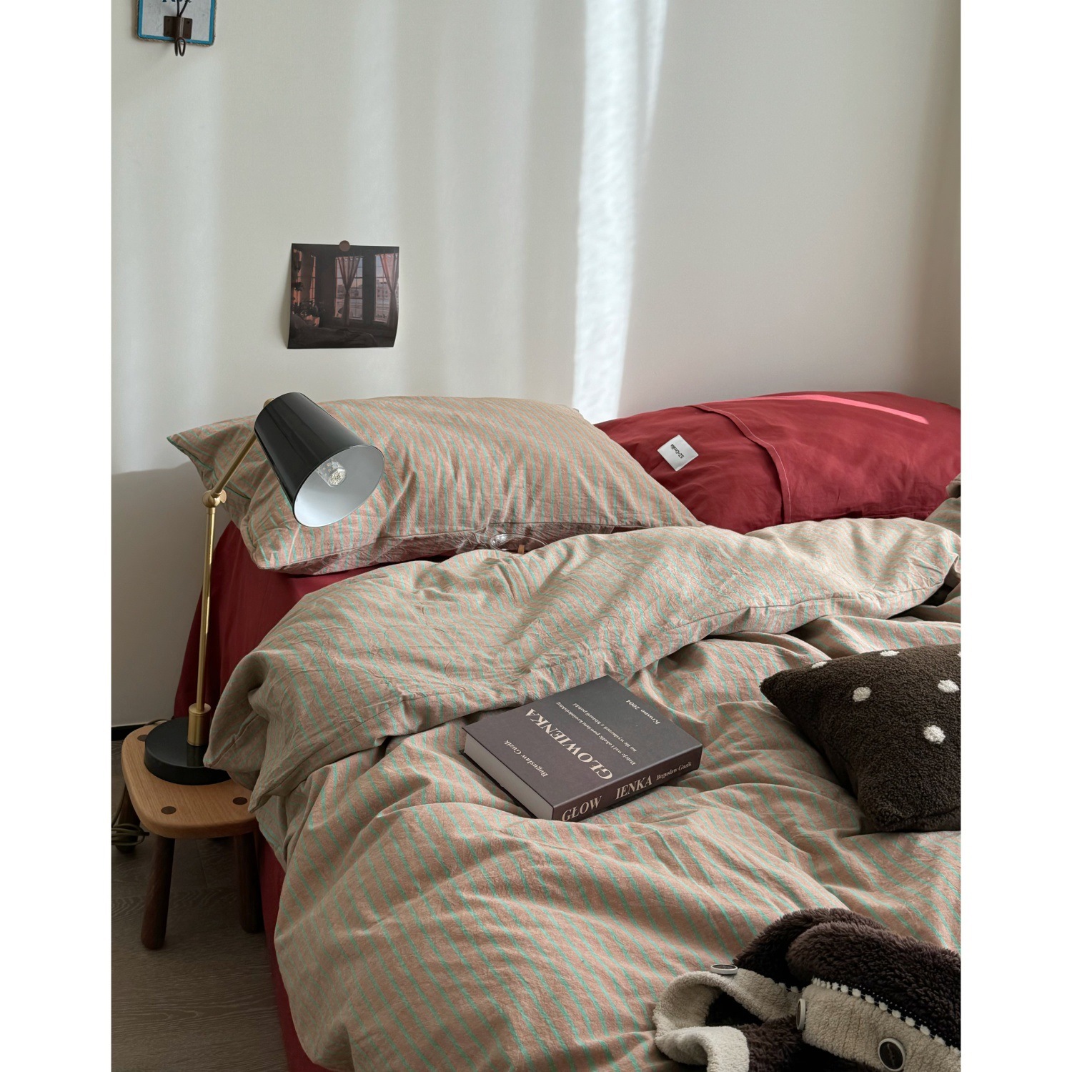 Nordic French Vintage Boho Sex And The City|French Chic Passionate Retro Burgundy Red Washed Cotton Four-Season Bedding Set (3 Or 4 Pieces)_voghion.com