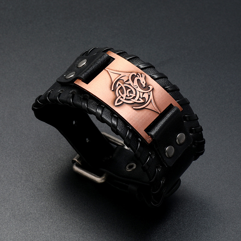 new jewelry simple woven leather bracelet simple Nordic mythology relief wide bracelet