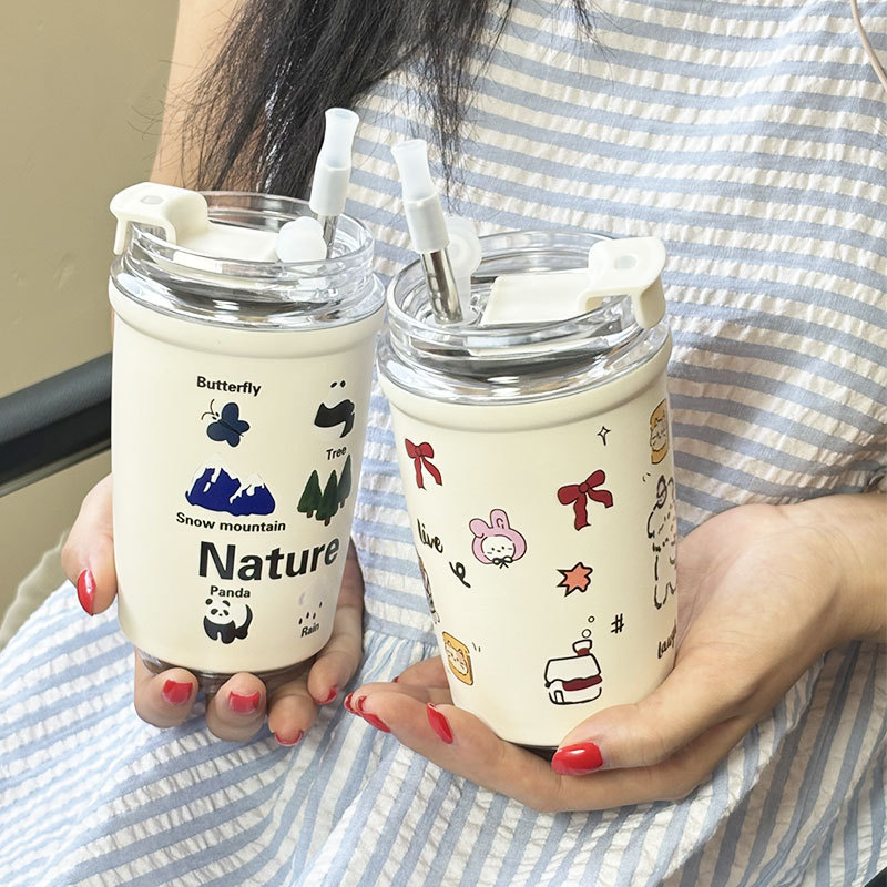 316 스테인리스 캐릭터 빨대 보온 텀블러 350ml
