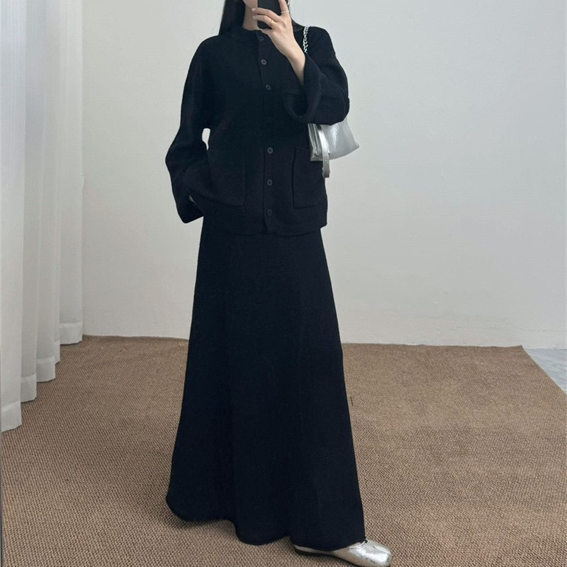 2025秋冬欧码单排扣针织套装女休闲风开衫半身裙两件套外贸专供|undefined