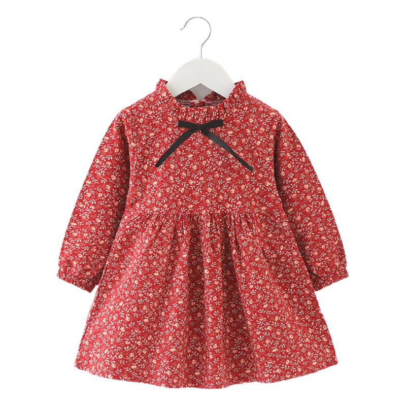 Vestido floral para niñas primavera y otoño vestido de princesa de estilo coreano ropa exterior de manga larga de algodón puro falda pequeña fresca 2025 nuevo estilo
