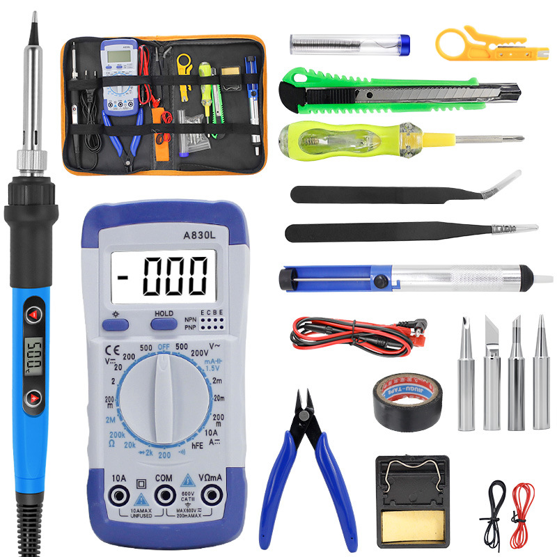 跨境调温数显电烙铁显示屏恒温家用款小型电铬铁万能表多功能套装