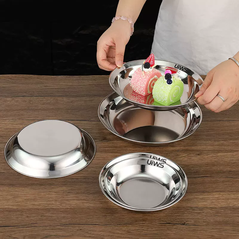 跨境货源304不锈钢盘子 家用厨房蒸菜蒸包子菜盘商用烧烤盘发糕盘