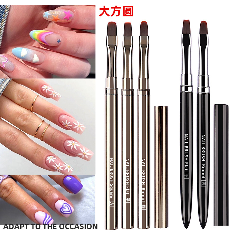 平头大方圆美甲光疗笔跨境新款美甲工具笔刷套装 红色仿翡翠杆平