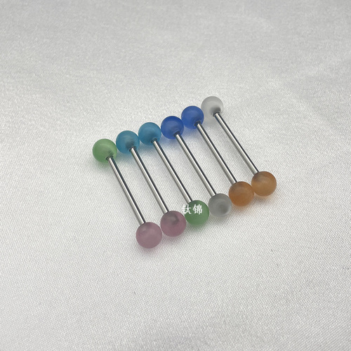Titanium brocade piercing jewelry titanium steel external thread rod natural cat's eye 6mm tongue nail candy color ear bridge nail jelly color