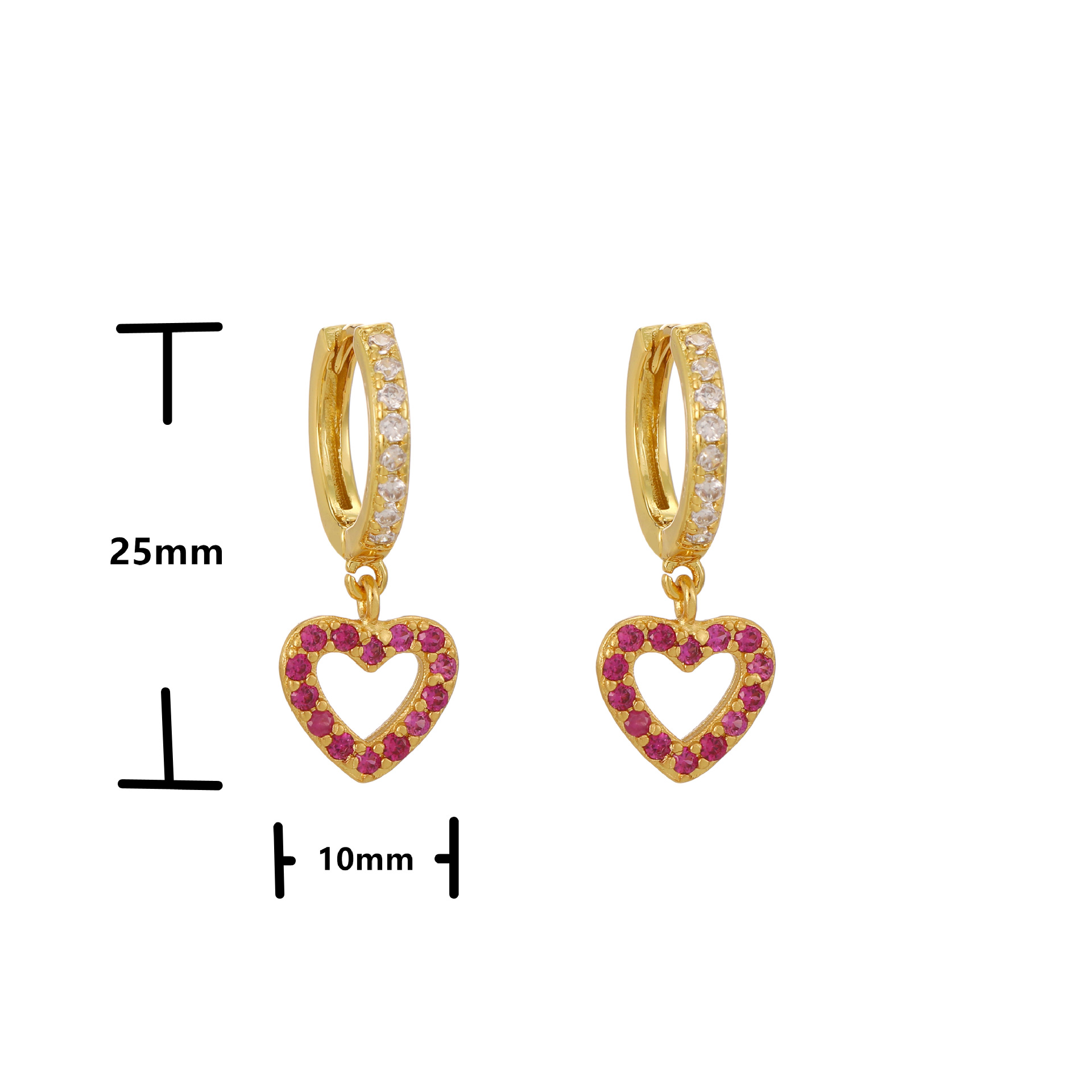 Micro Inlaid Zircon Peach Heart Earrings Small Circle Ear Clip Copper Earrings