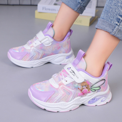 儿童运动鞋女童时尚天使翅膀小学生跑步软底魔术贴粉色春秋公主鞋