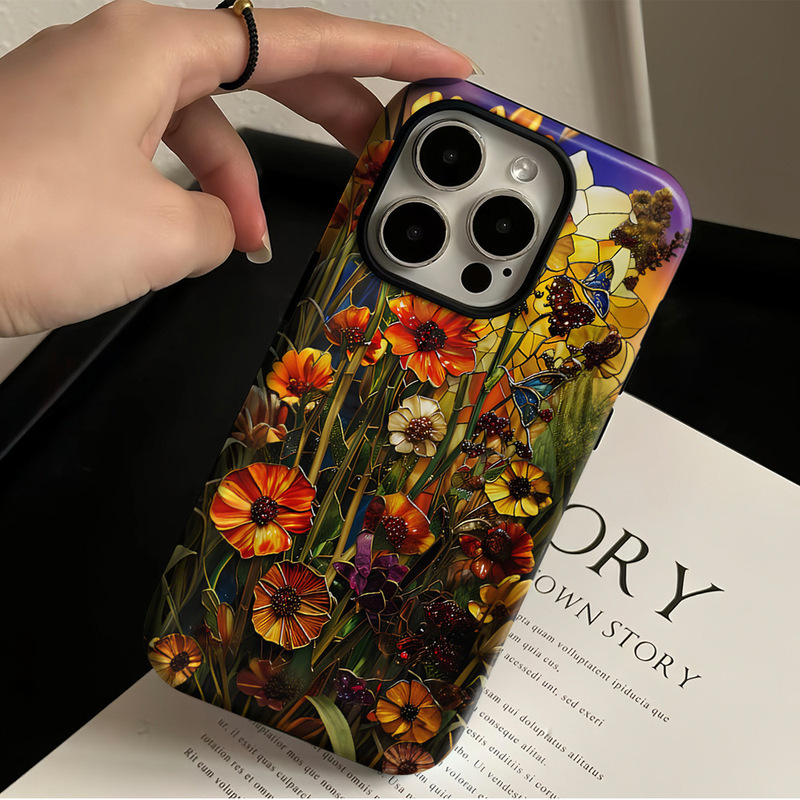 Artistic Hand-Painted Illustrations of Wildflowers and Butterflies, Mobile Phone Case Specially Designed for Cross-Border E-Commerce, Suitable for iPhone 17Pm