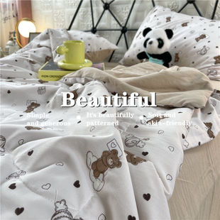 Soft Cartoon Bear Washed Cotton Summer Cool Quilt Four-piece Air-conditioning Quilt Single Thin Quilt Core Student Dormitory Summer Quilt