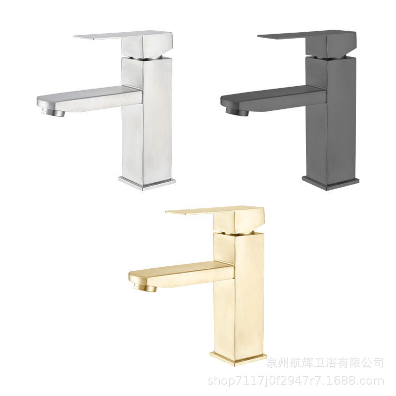 304 Stainless Steel Black Square Basin Hot and Cold Water Faucet for Home Bathroom Vanity, Wholesale from Manufacturer