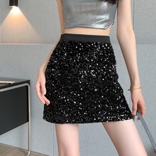 时尚亮片半身裙女秋冬新款高腰遮胯显瘦包臀裙高级感丝绒A字裙子