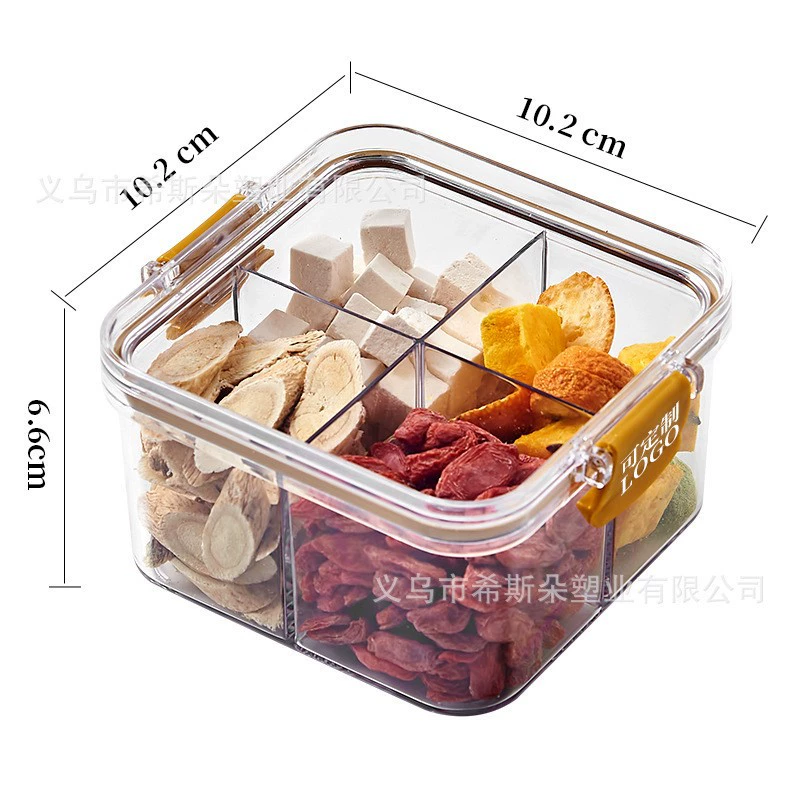 Tea Storage Box, Square Multi-Compartment Container, 680–700 ml, Airtight Stackable