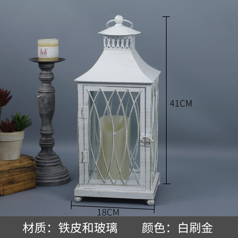 Blanco boda candelabro linterna boda carretera plomo accesorios atmósfera lámpara Marruecos viento lámpara decoración a prueba de viento vela pantalla