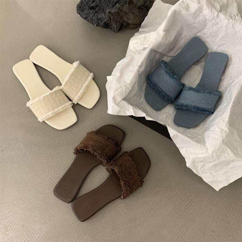 2026 Summer New Korean Style Retro Open-Toe Low-Heel Slip-On Fashionable Flat Lazy Casual Slide Sandals