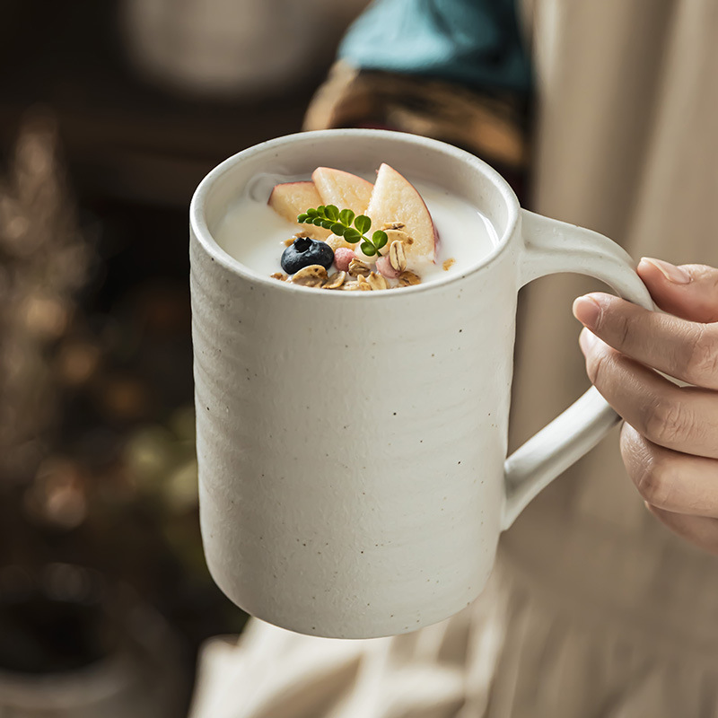 Taza de cerámica mate de alta textura, taza de agua de gran capacidad, taza de avena de leche, taza de café doméstica simple