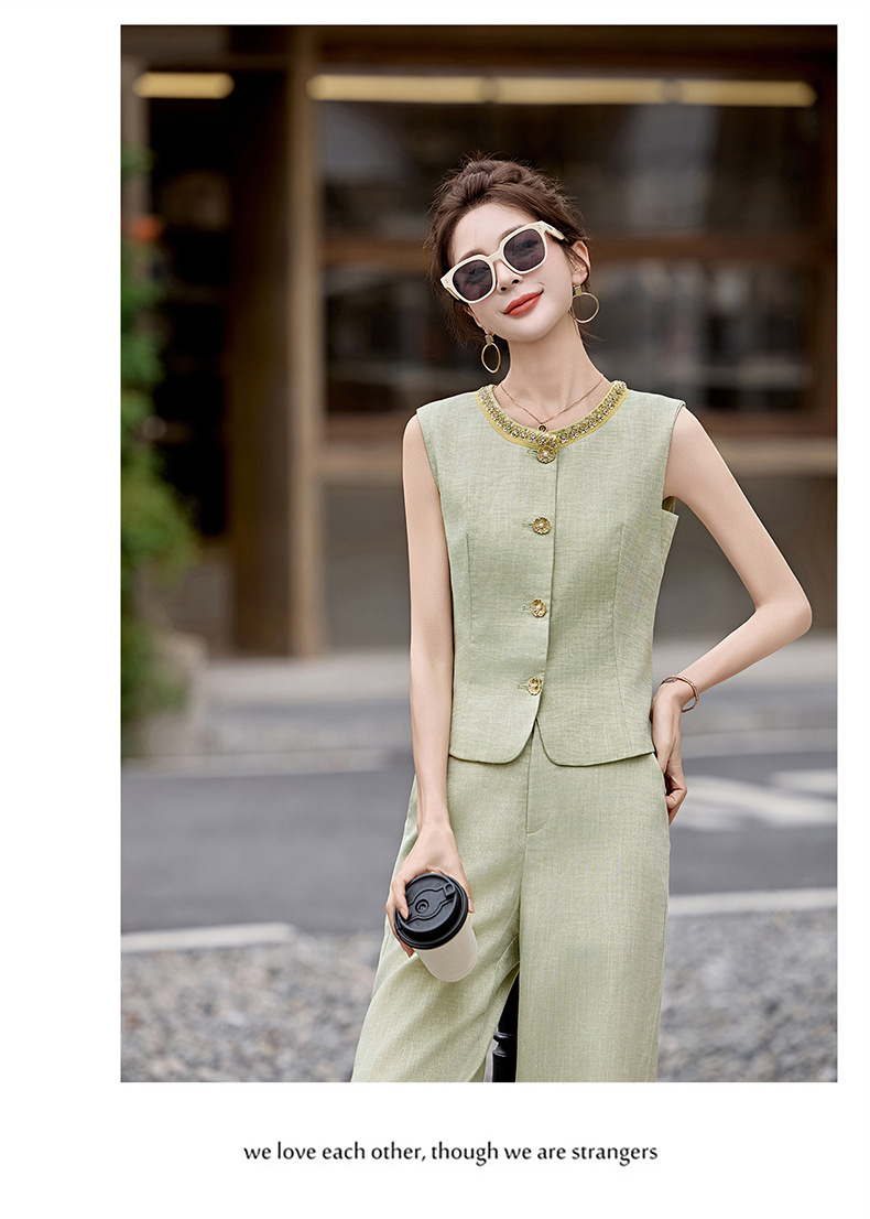 Bộ yếm quần ống rộng nữ hai mảnh không tay phối quần ống rộng cao cấp HE6605 — Màu hồng, xanh lá cây chi tiết 12