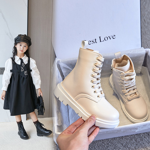 Girls' boots  autumn velvet Korean style girls' shoes performance high-top Martin boots cotton foreign children's boots