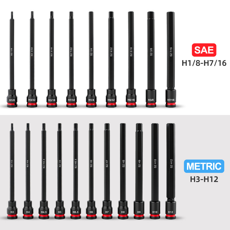 Zhongfei 3/8 Inch Metric Extended Hex T-Handle Socket Wrench Set with 6 Square Bits Wrench Repair Tools