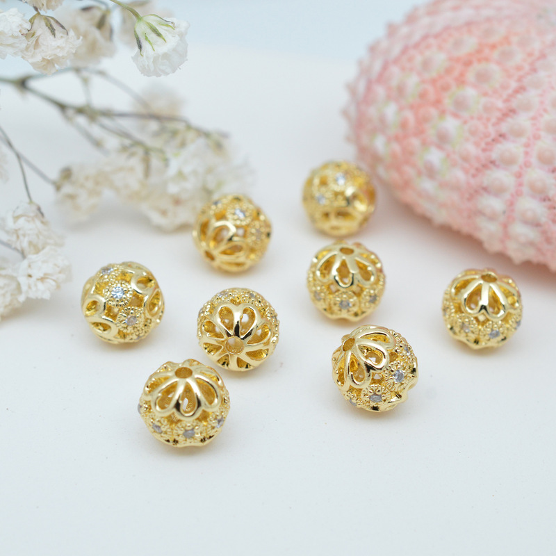 Color-preserving 14K Pack Gold Micro-inlaid Zircon Bead Pendant Handmade diy Bracelet with Bead Drill Ball