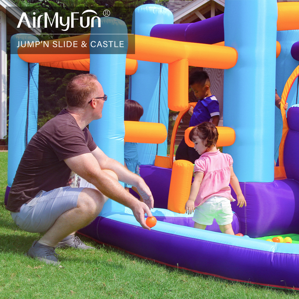 AMF | Castillo inflable para niños con tobogán pequeño, trampolín, parque infantil al aire libre, tobogán inflable para fiestas