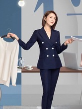 高圓圓美洋同款藏青色雙排扣精英律師女通勤西服套裝高級職業西裝