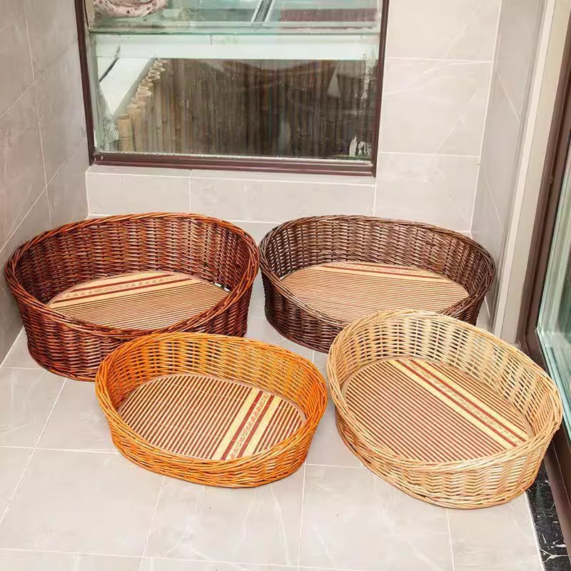 Nido de perros, cuatro estaciones de tela de caña, perros grandes y medianos, colchonete desmontable y lavable, cama de tela de sauce para perros.