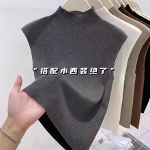 半高领无袖针织衫女春季叠穿西装内搭修身打底衫短款坎肩背心上衣