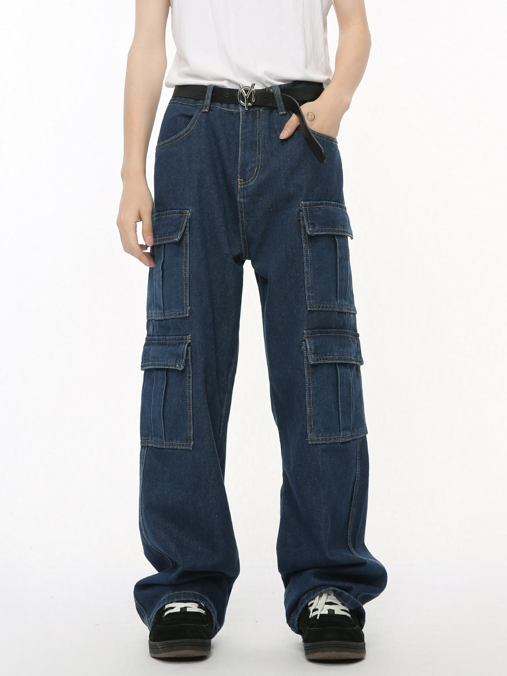 MTLCLOTHES Hombres| 2024 otoño nuevos productos de moda retro de bolsillo de piernas anchas jeans casuales