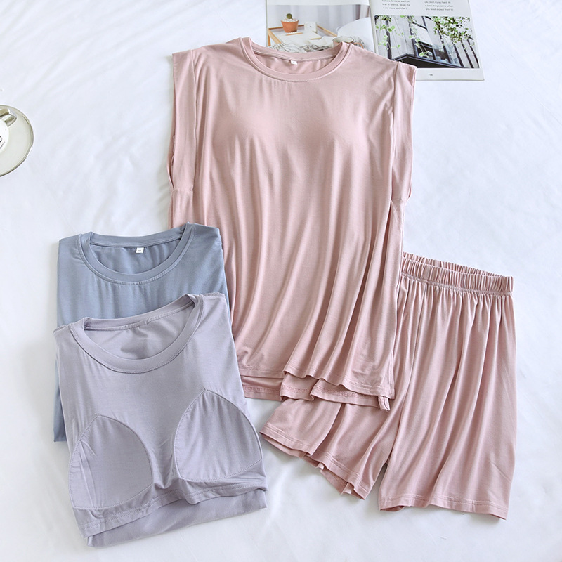 Can Be Worn Outside Without Bra, Thin Short Home Loose Summer Sleeveless Women's Vest Shorts Modal Loose Pajamas