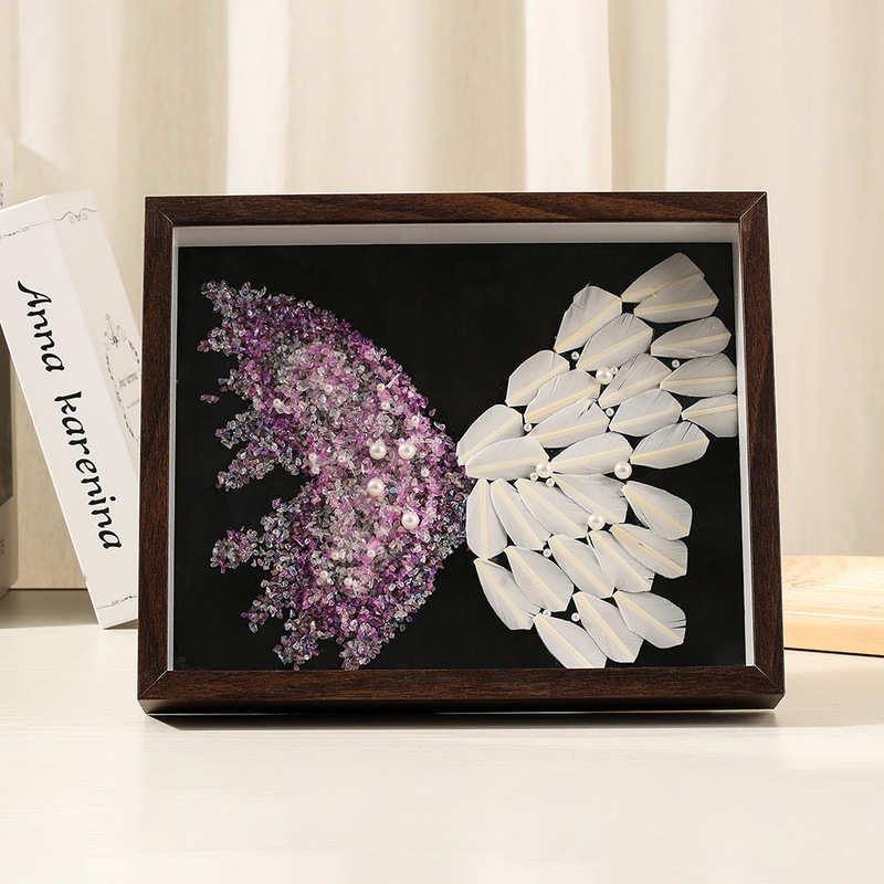 Ice Blue Crystal Feather Butterfly Photo Frame DIY Handmade Material Package Desktop Table Photo Frame Chinese Valentine's Day Gift