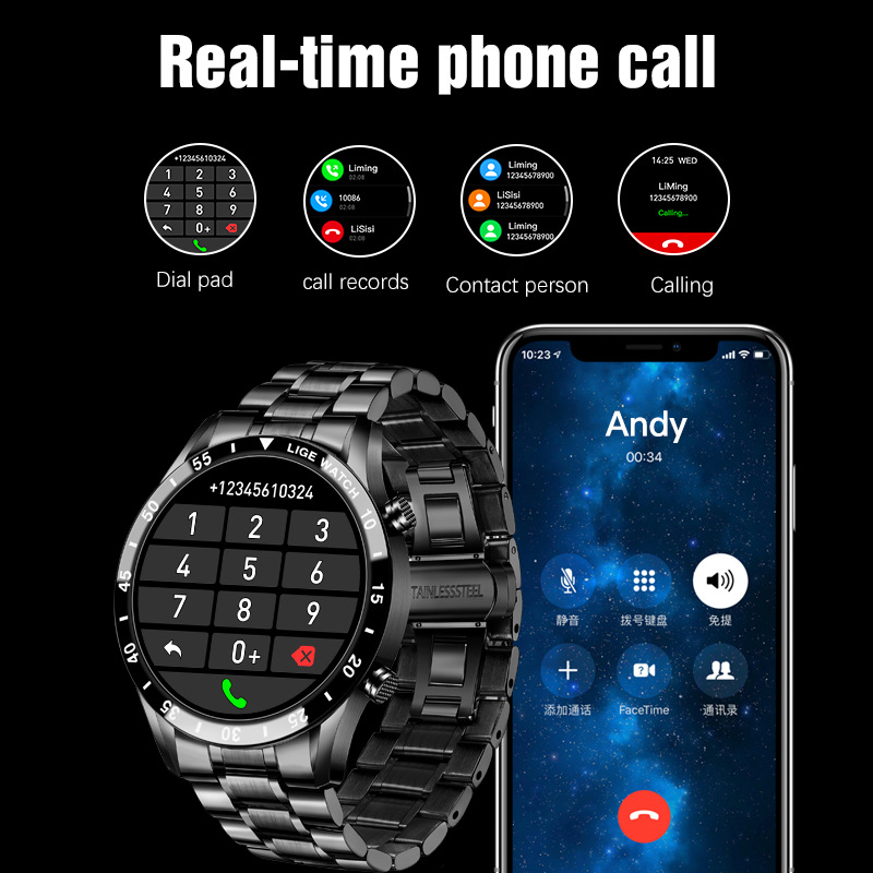Lige/Bangwei Multifunctional Smart Watch Bluetooth Call, Step Counting, Blood Pressure and Heart Rate Detection, Waterproof Watch 4