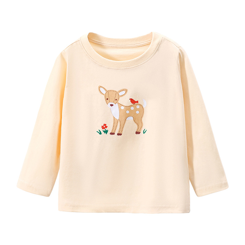 JOJOBEBE otoño nueva ropa para niños europeos y americanos camiseta para niños de algodón de manga larga de dibujos animados de cuello redondo Camiseta para niñas