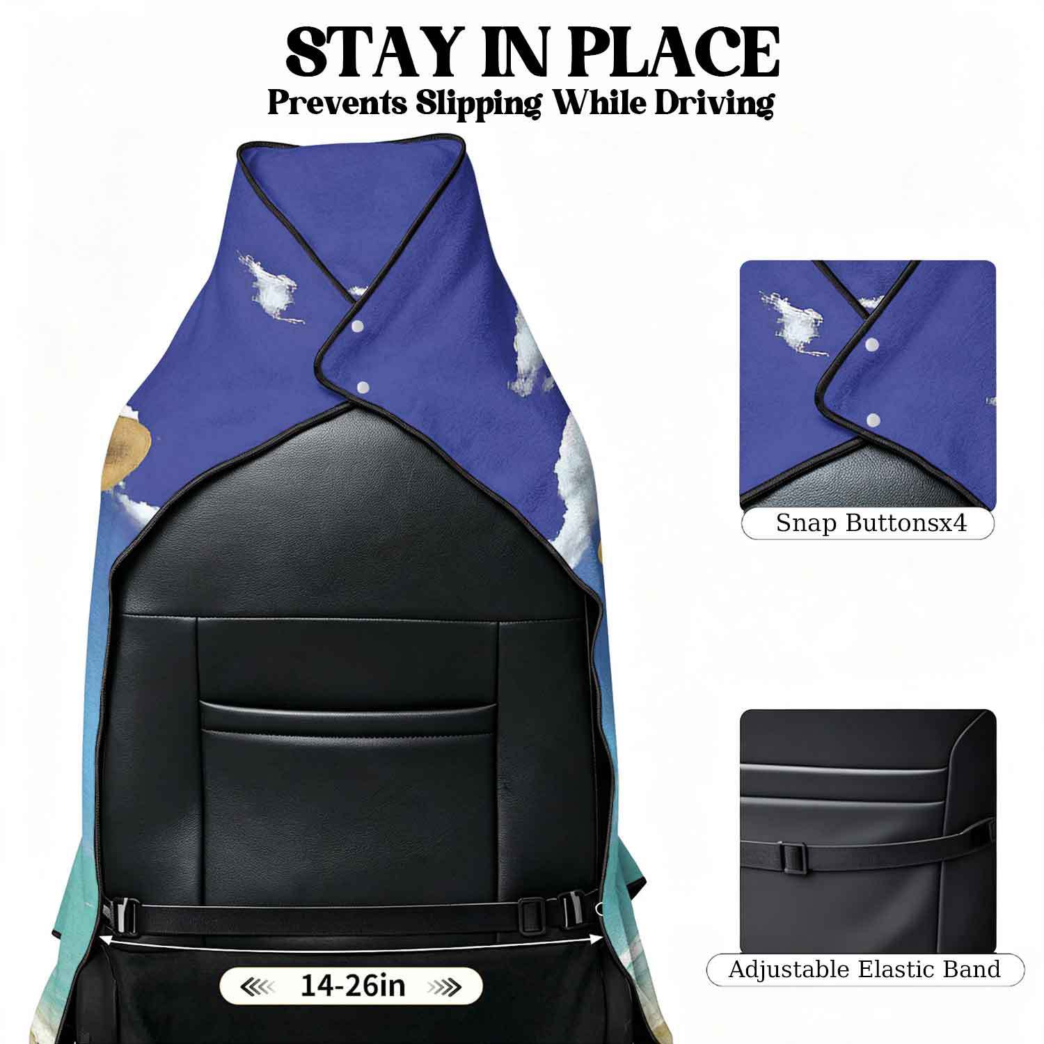 Printed bath towel and car seat cover 2-in-1, ultra-fine fiber outdoor beach and car dual-use universal seat cushion
