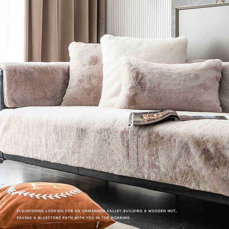 Sofá cubierta cuatro estaciones general imitación de conejo cojín antideslizante para el hogar fácil de cuidar toalla de sofá otoño y invierno cojín de sofá sala de estar
