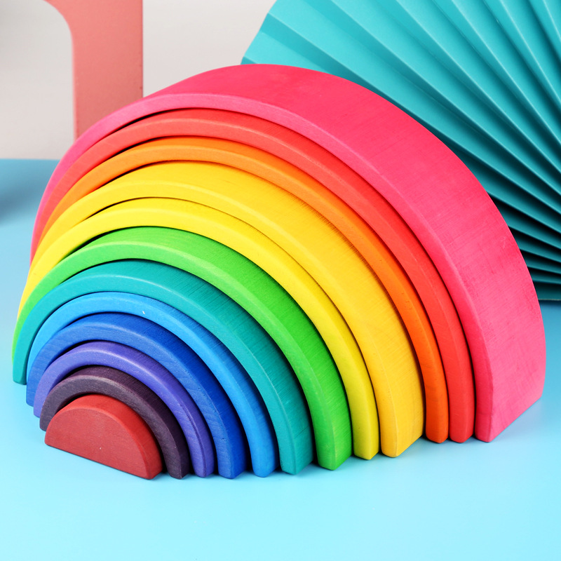 Bloques de construcción de arco iris de pino de 12 piezas