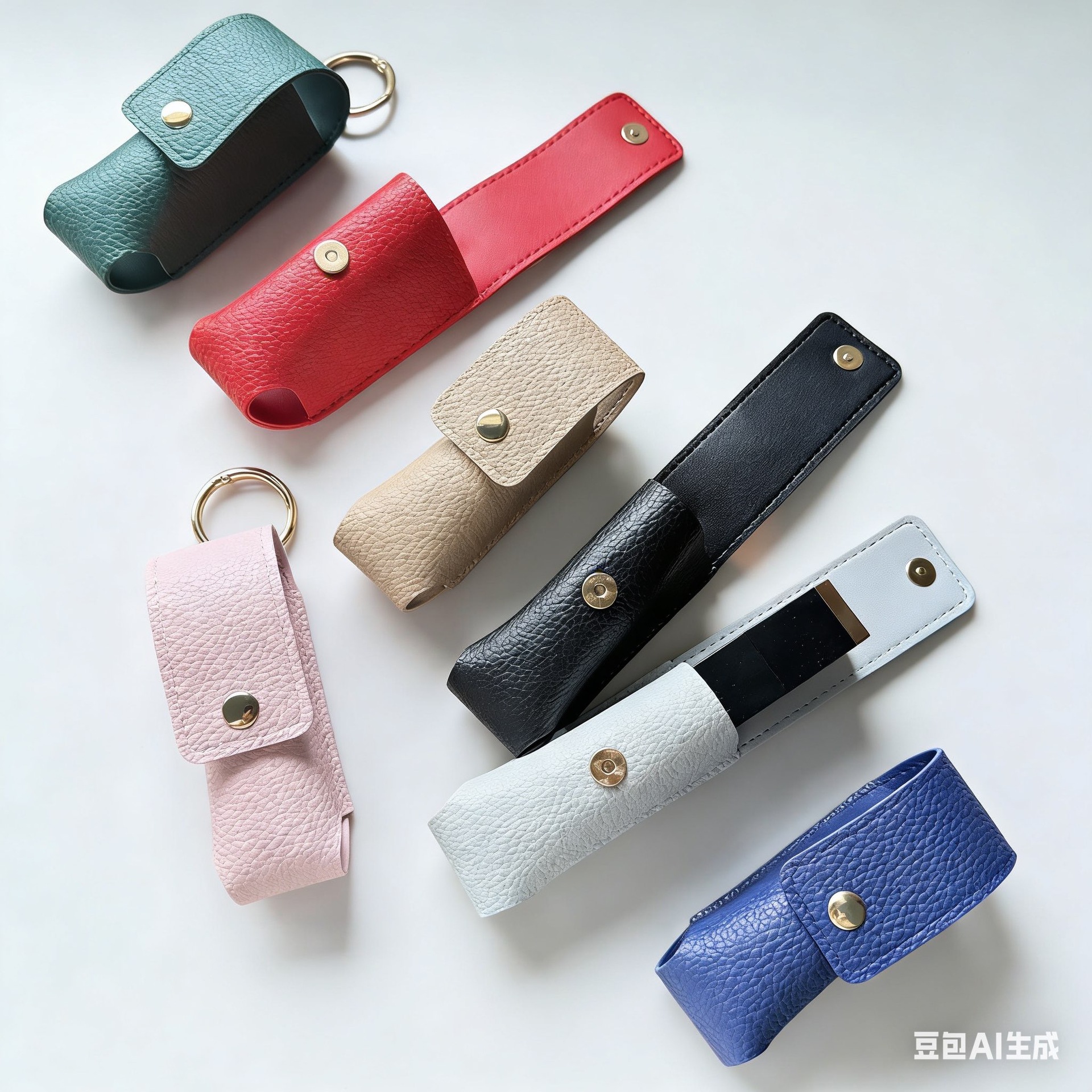 Portable Lipstick Leather Case, Hanging Lipstick Protective Cover, Lychee Pattern Leather Lipstick Storage Bag, Keychain, Multiple Colors Available