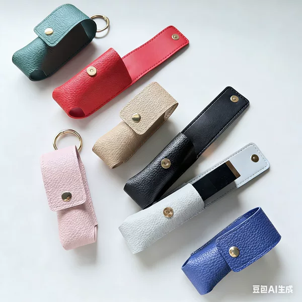 Portable Lipstick Leather Case, Hanging Lipstick Protective Cover, Lychee Pattern Leather Lipstick Storage Bag, Keychain, Multiple Colors Available