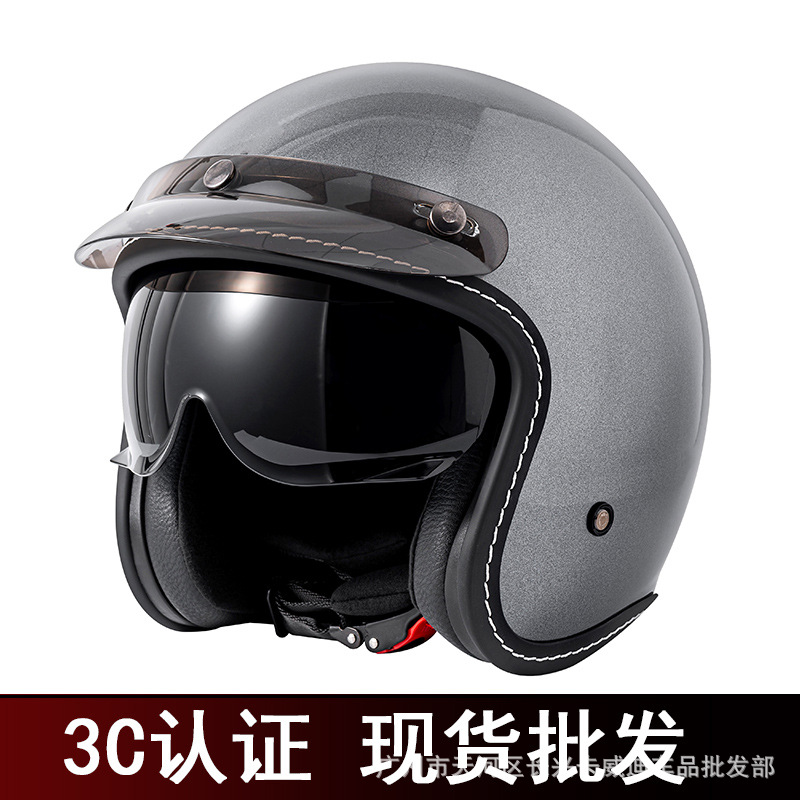 Motosiklet kaskı (dəbilqə) — Motuoche Retro Helmet - 618-metallic-gray-with-black-inner-lens-m
