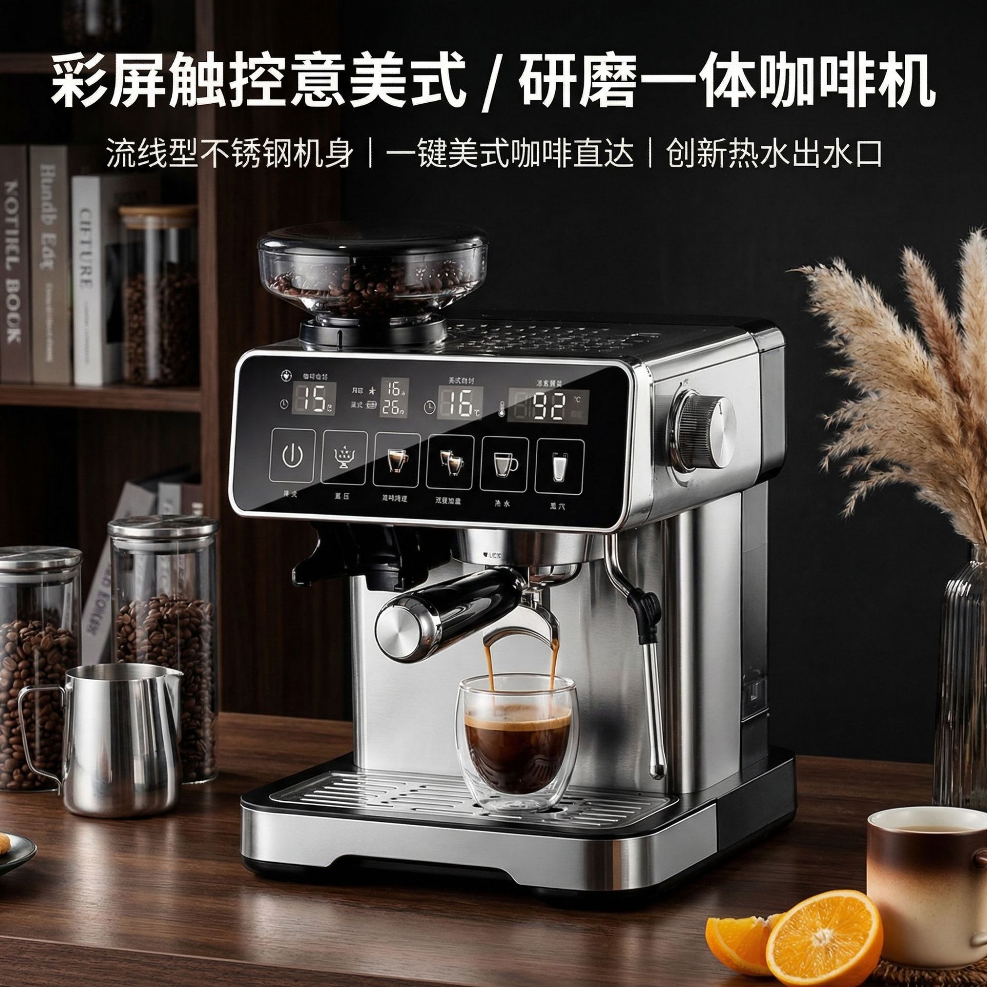 Máquina de café americana-italiana de molienda una pantalla táctil de acero inoxidable para el hogar y la oficina de extracción de alta presión en stock estándar europeo