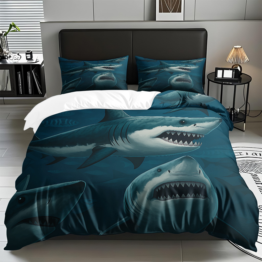 TEMU / JIT Amazonas transfronterizo varios animales marinos patrón 3D impresión digital colcha colchón kit de almohada