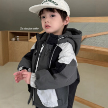 大小卷男童外套25秋冬儿童拼接棉服冲锋衣男宝宝帅气加厚夹棉外套