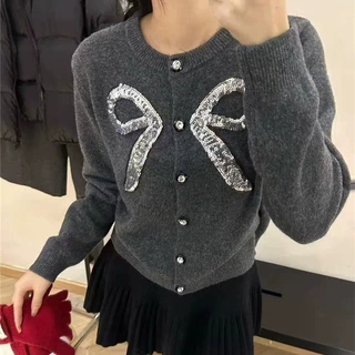 现货2025春季新款法式重工亮片针织衫洋气减龄百搭毛衣开衫上衣
