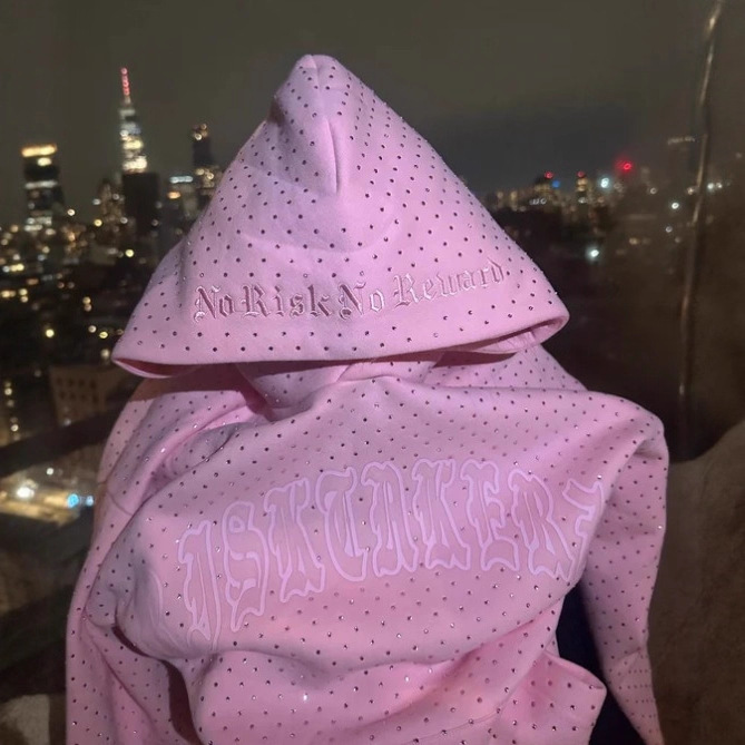 2025 European and American Hot Diamond Full Diamond Embroider Loose Hooded Long-Sleeved Sweatshirt Dark Casual Trendy Pullover