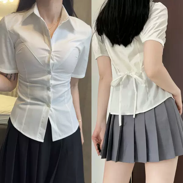 Jk Uniform Slimming Small V-Neck Tie Waist Shirt Women Pure Desire Authentic Japanese College Style Slim Versatile Top