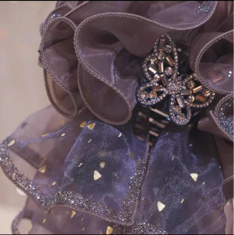 【金箔蝴蝶】小众设计师款网纱花苞蓬松显发量高马尾时尚固定发夹|undefined