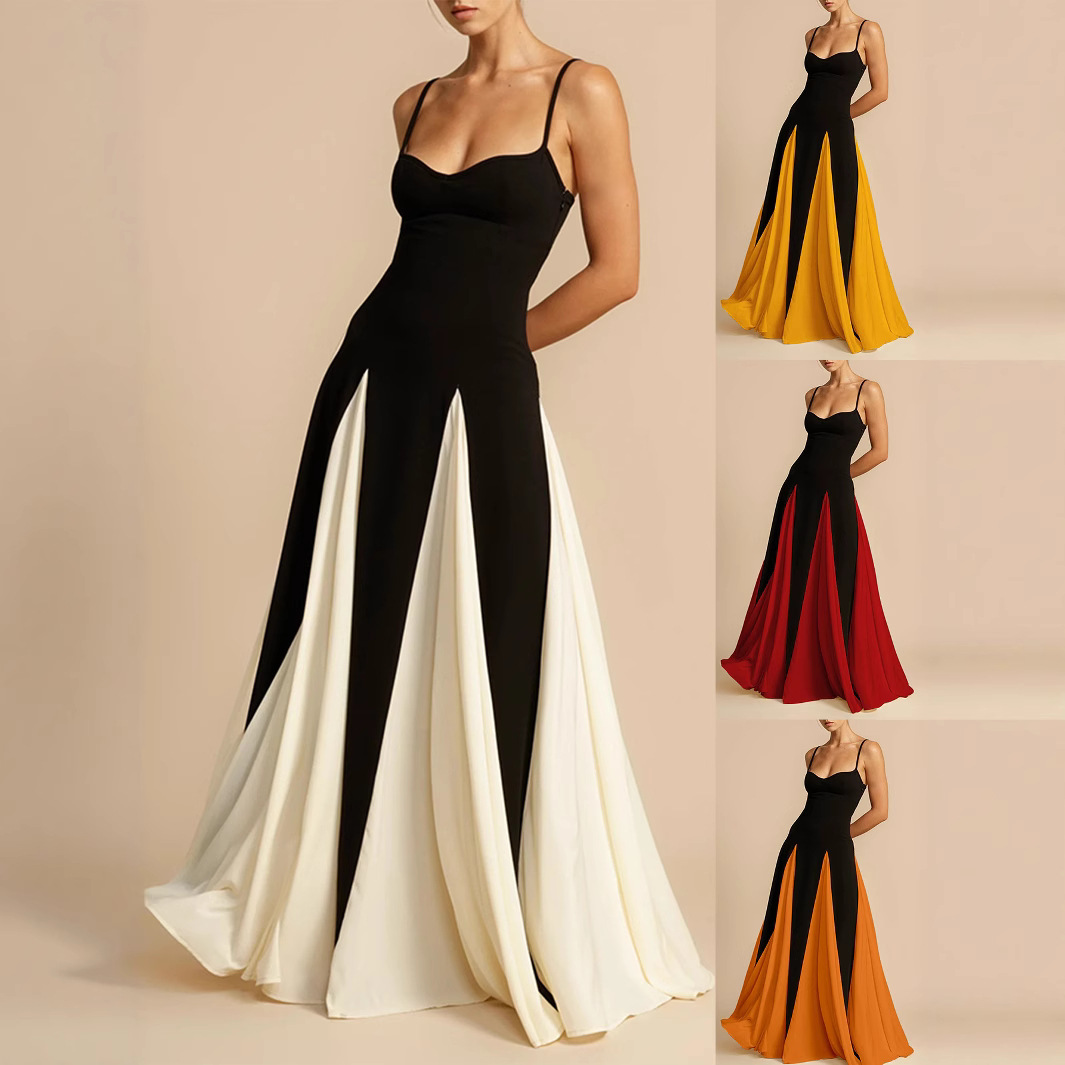 Cross-Border Women's Elegant, Fashionable and Sexy Nightclub Trendy Off-Shoulder Splicing Large Hem Suspender Dress Women's Evening Dress