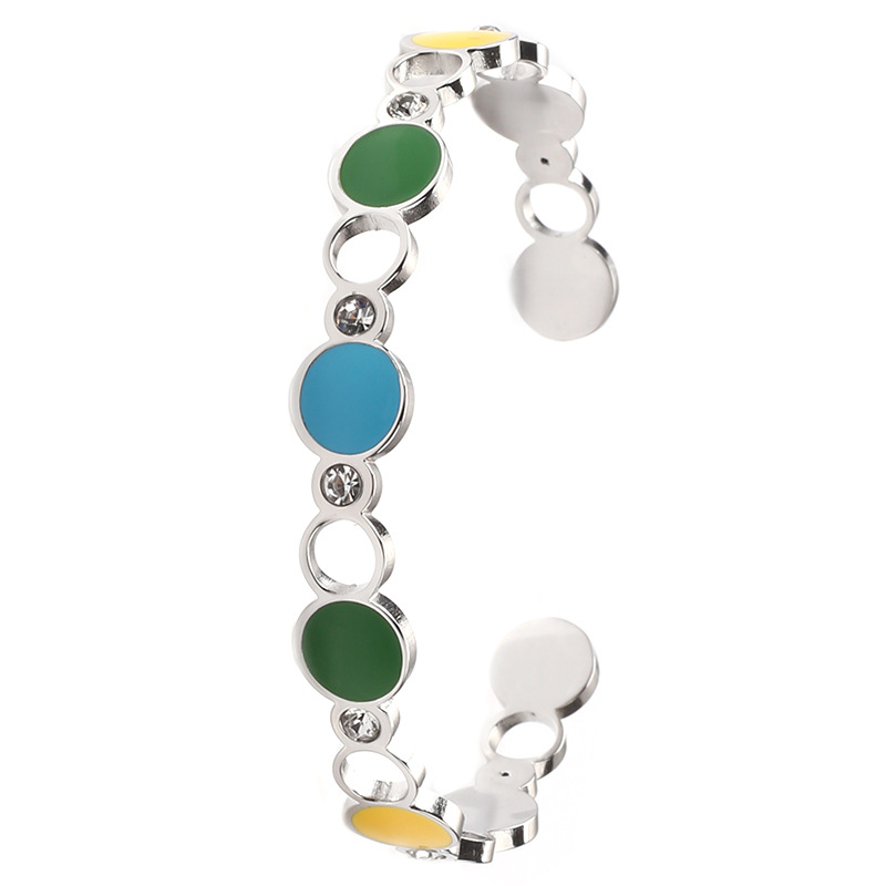 Fashion C Shape Stainless Steel Plating Rhinestones Bangle 1 Piece