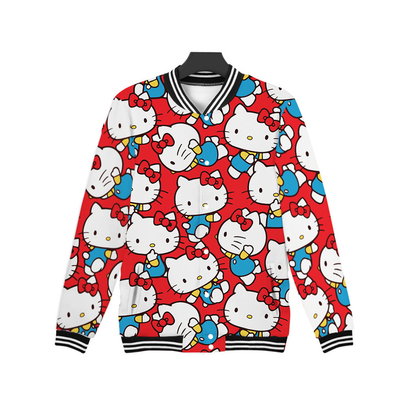 2023 cross-border supply of new European code Hello Kitty baseball jersey 3D color printing single-breasted baseball uniform autumn 2023 cross-border supply of new European code Hello Kitty baseball jersey 3D color printing single-breasted baseball uniform autumn